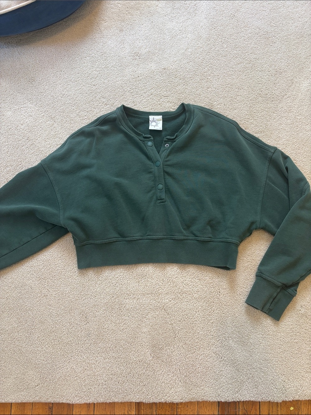 Aerie Cropped Henley Sweatshirt in Forest Green